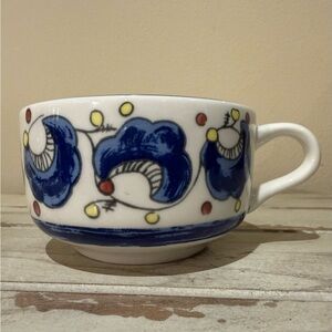Vintage Buffalo China Blue Plumes Colorful Restaurantware Small Cappuccino Mug